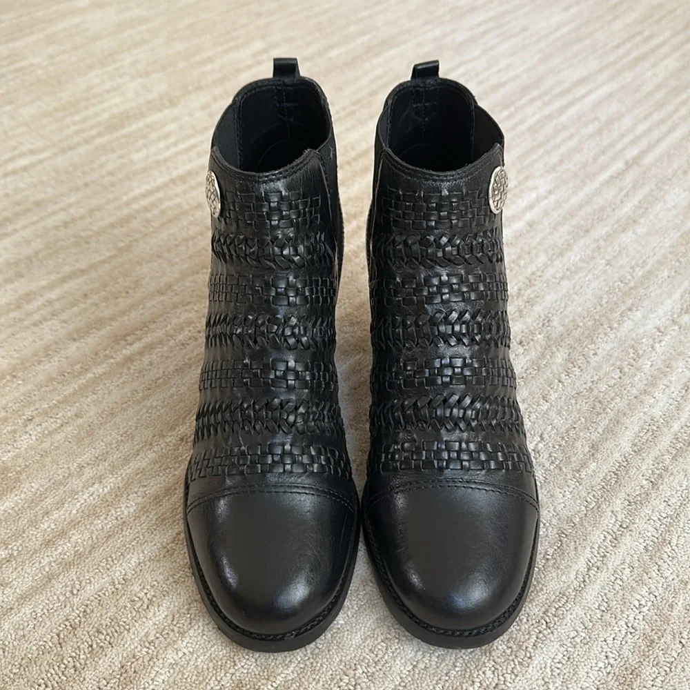 Like New: Brighton Woven Galore Boots Black Asmara Leather Ankle Boots Size 7